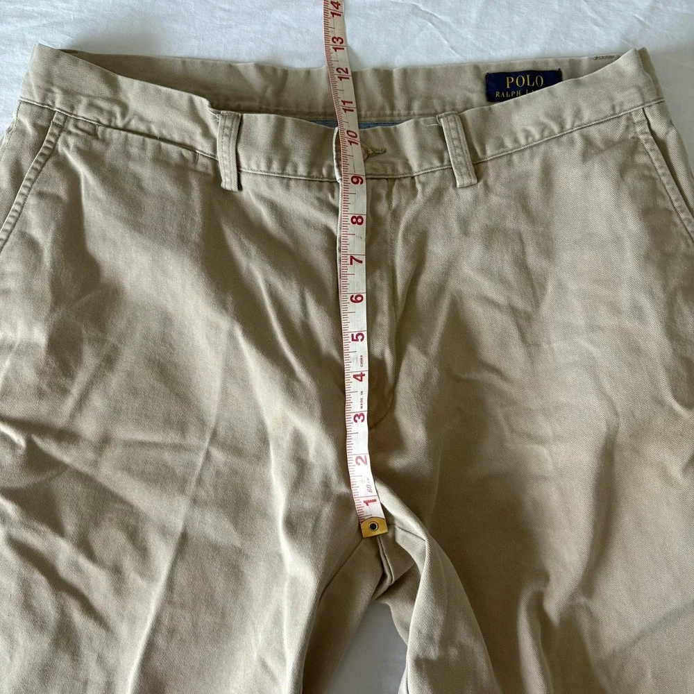Polo Ralph Lauren Mens Khaki Chino Shorts Tan Cotton Twill Size 34 Flat Front